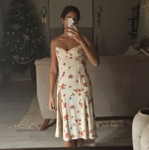 Reformation floral dress with high slit